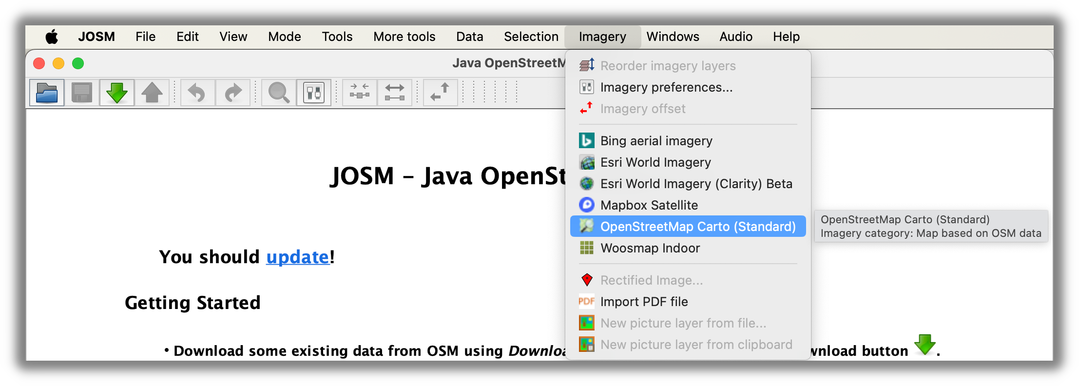 JOSM - Using OSM Map as background