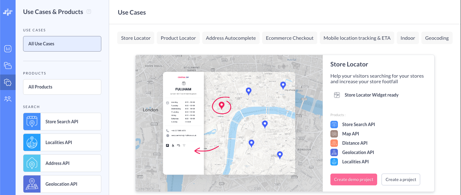 Stores Demo in Woosmap Console