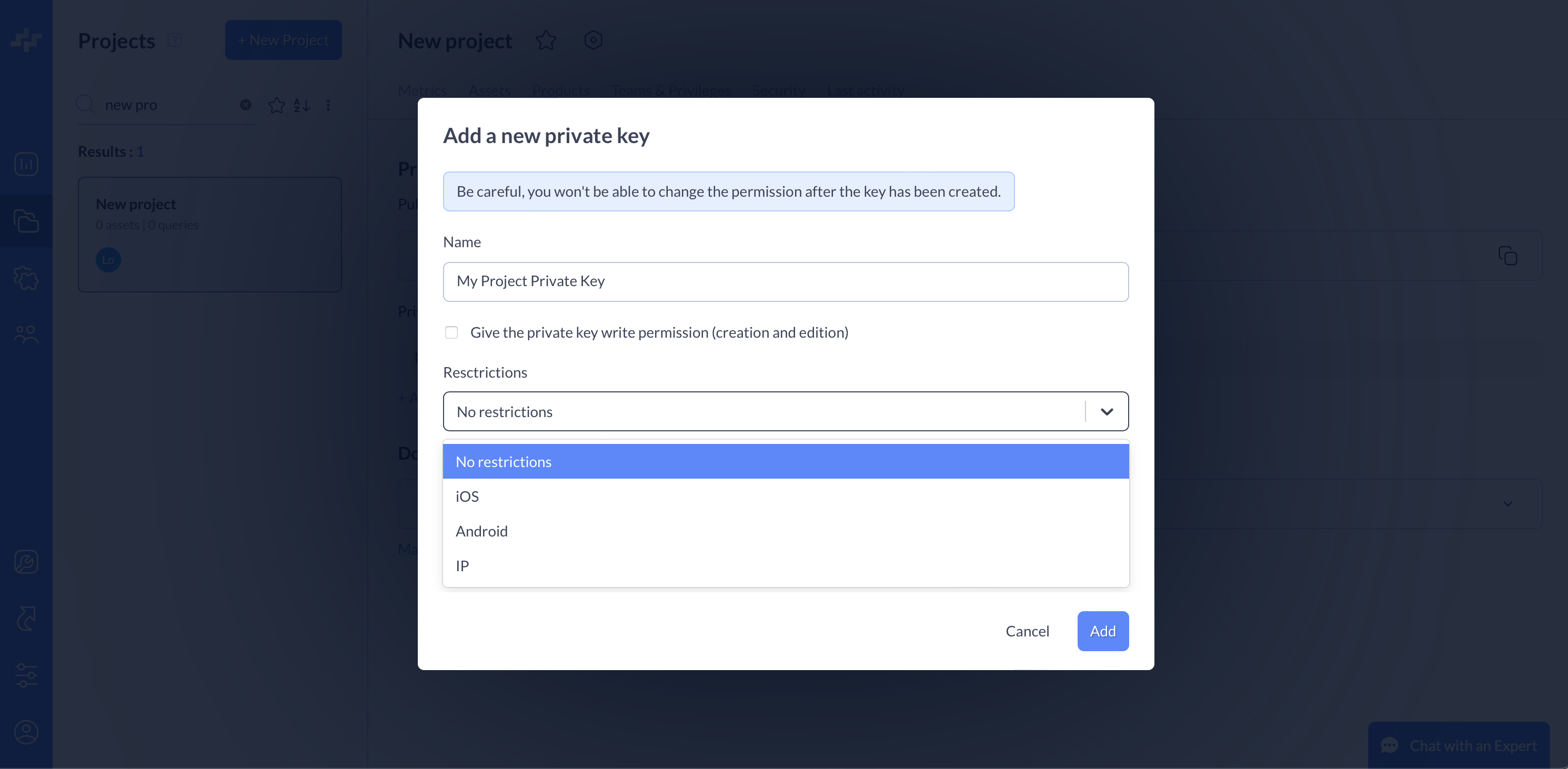 Private API Key creation