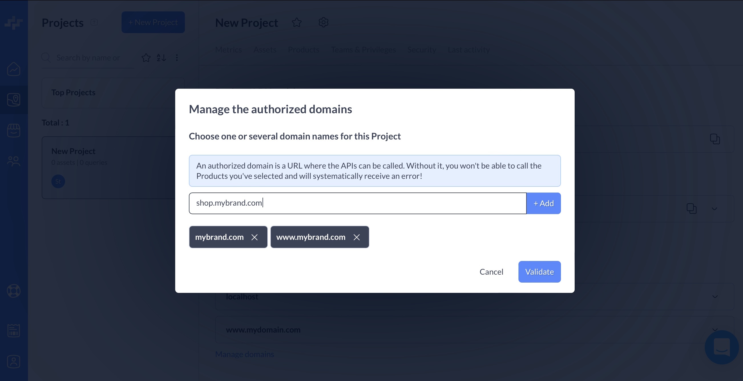 Add or remove an authorized domain name